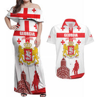 Personalized Georgia National Unity Day Couples Matching Off Shoulder Maxi Dress and Hawaiian Shirt 9th April with Coat of Arms and Flag