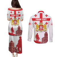 Personalized Georgia National Unity Day Couples Matching Puletasi and Long Sleeve Button Shirt 9th April with Coat of Arms and Flag