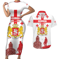 Personalized Georgia National Unity Day Couples Matching Short Sleeve Bodycon Dress and Hawaiian Shirt 9th April with Coat of Arms and Flag