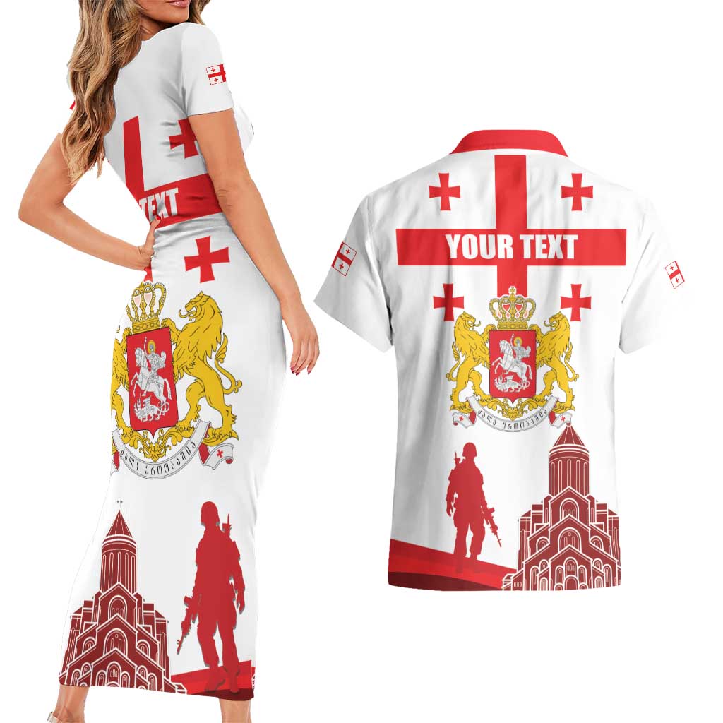 Personalized Georgia National Unity Day Couples Matching Short Sleeve Bodycon Dress and Hawaiian Shirt 9th April with Coat of Arms and Flag