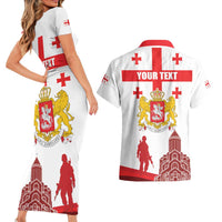 Personalized Georgia National Unity Day Couples Matching Short Sleeve Bodycon Dress and Hawaiian Shirt 9th April with Coat of Arms and Flag