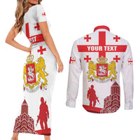 Personalized Georgia National Unity Day Couples Matching Short Sleeve Bodycon Dress and Long Sleeve Button Shirt 9th April with Coat of Arms and Flag