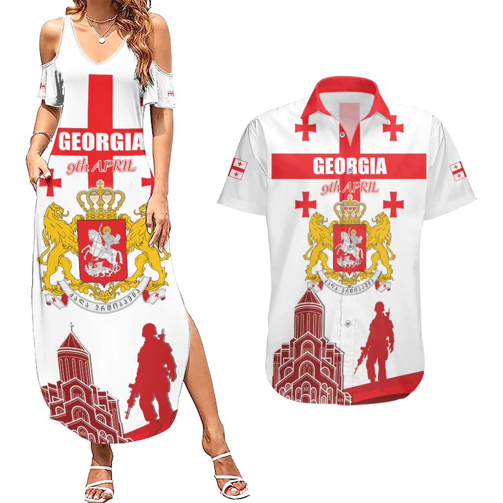 Personalized Georgia National Unity Day Couples Matching Summer Maxi Dress and Hawaiian Shirt 9th April with Coat of Arms and Flag