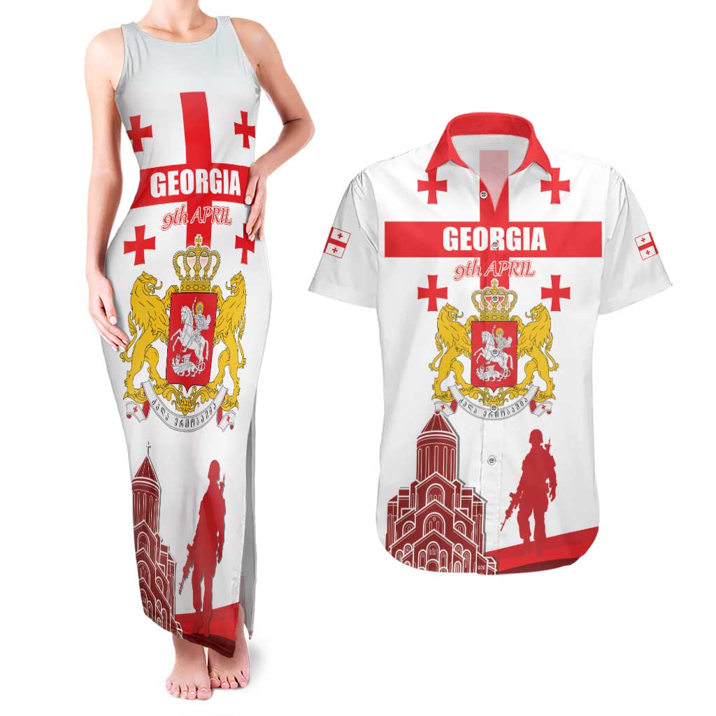 Personalized Georgia National Unity Day Couples Matching Tank Maxi Dress and Hawaiian Shirt 9th April with Coat of Arms and Flag