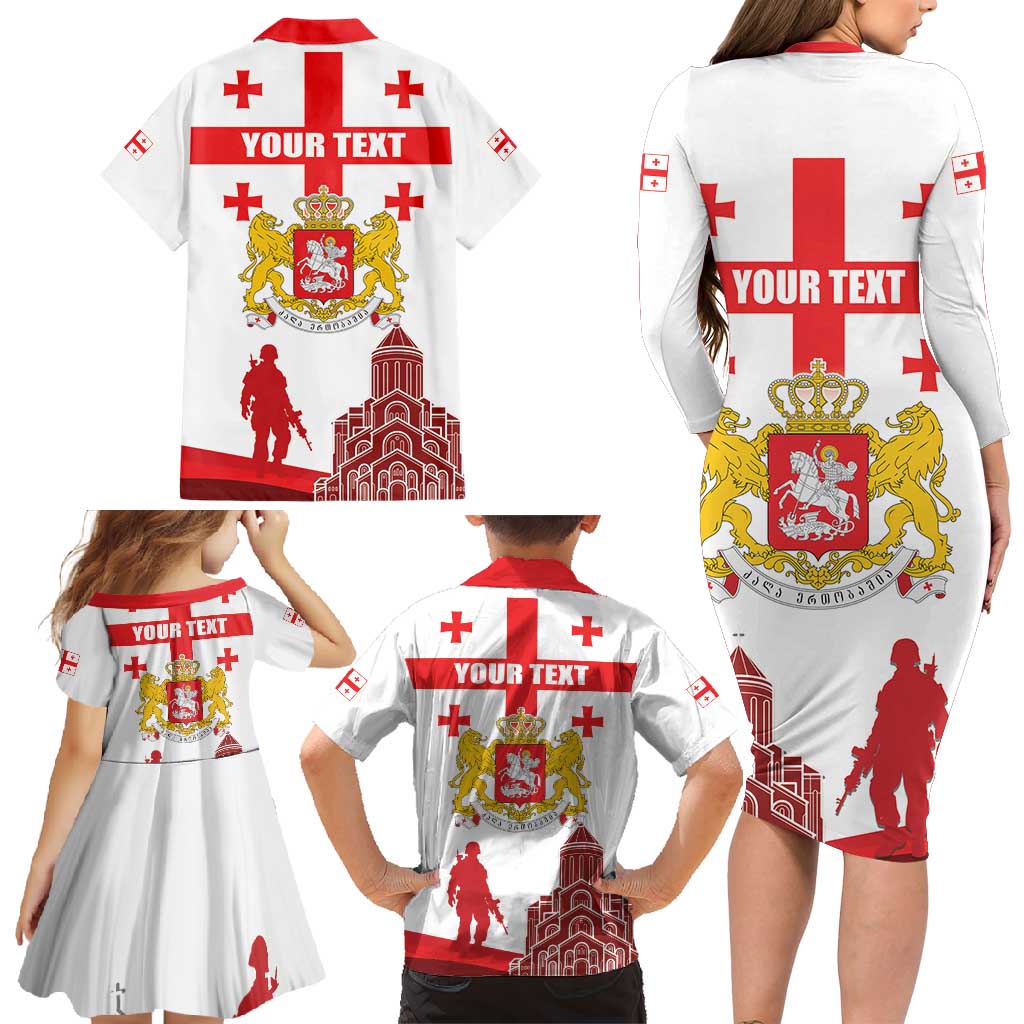 Personalized Georgia National Unity Day Family Matching Long Sleeve Bodycon Dress and Hawaiian Shirt 9th April with Coat of Arms and Flag