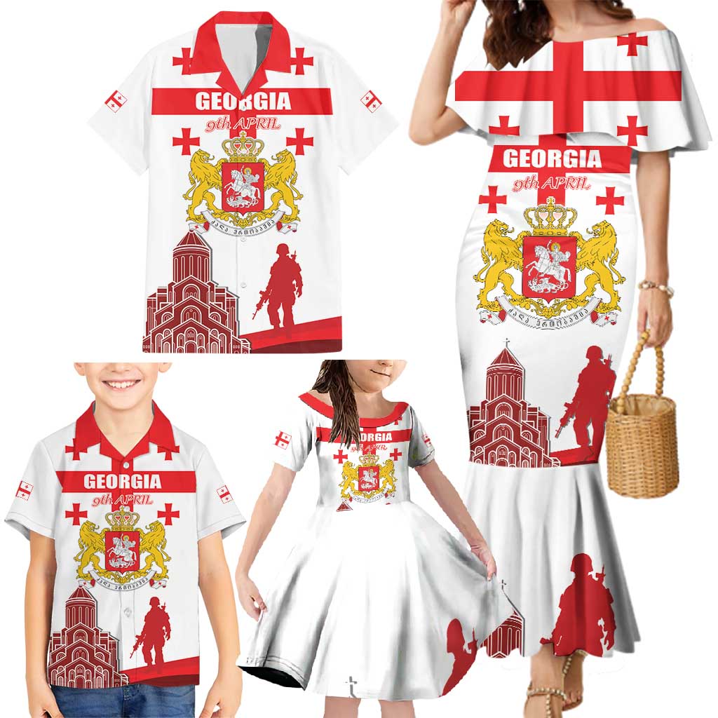 Personalized Georgia National Unity Day Family Matching Mermaid Dress and Hawaiian Shirt 9th April with Coat of Arms and Flag