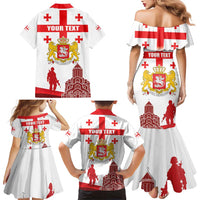 Personalized Georgia National Unity Day Family Matching Mermaid Dress and Hawaiian Shirt 9th April with Coat of Arms and Flag