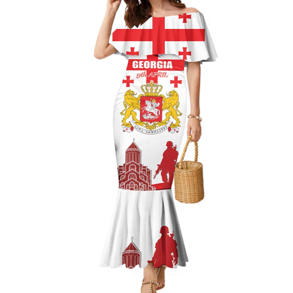 Personalized Georgia National Unity Day Family Matching Mermaid Dress and Hawaiian Shirt 9th April with Coat of Arms and Flag