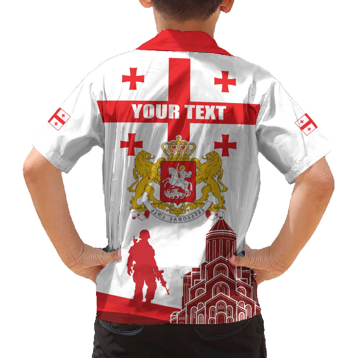 Personalized Georgia National Unity Day Family Matching Off The Shoulder Long Sleeve Dress and Hawaiian Shirt 9th April with Coat of Arms and Flag