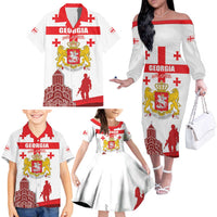 Personalized Georgia National Unity Day Family Matching Off The Shoulder Long Sleeve Dress and Hawaiian Shirt 9th April with Coat of Arms and Flag