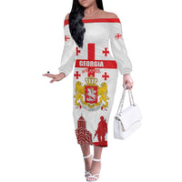 Personalized Georgia National Unity Day Family Matching Off The Shoulder Long Sleeve Dress and Hawaiian Shirt 9th April with Coat of Arms and Flag