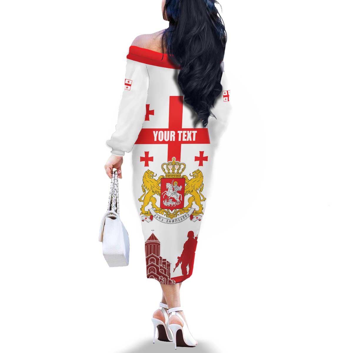 Personalized Georgia National Unity Day Family Matching Off The Shoulder Long Sleeve Dress and Hawaiian Shirt 9th April with Coat of Arms and Flag