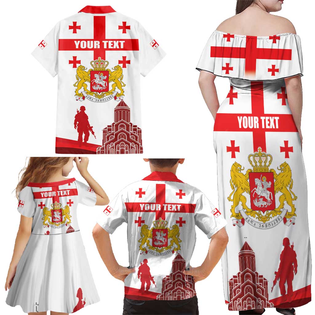 Personalized Georgia National Unity Day Family Matching Off Shoulder Maxi Dress and Hawaiian Shirt 9th April with Coat of Arms and Flag
