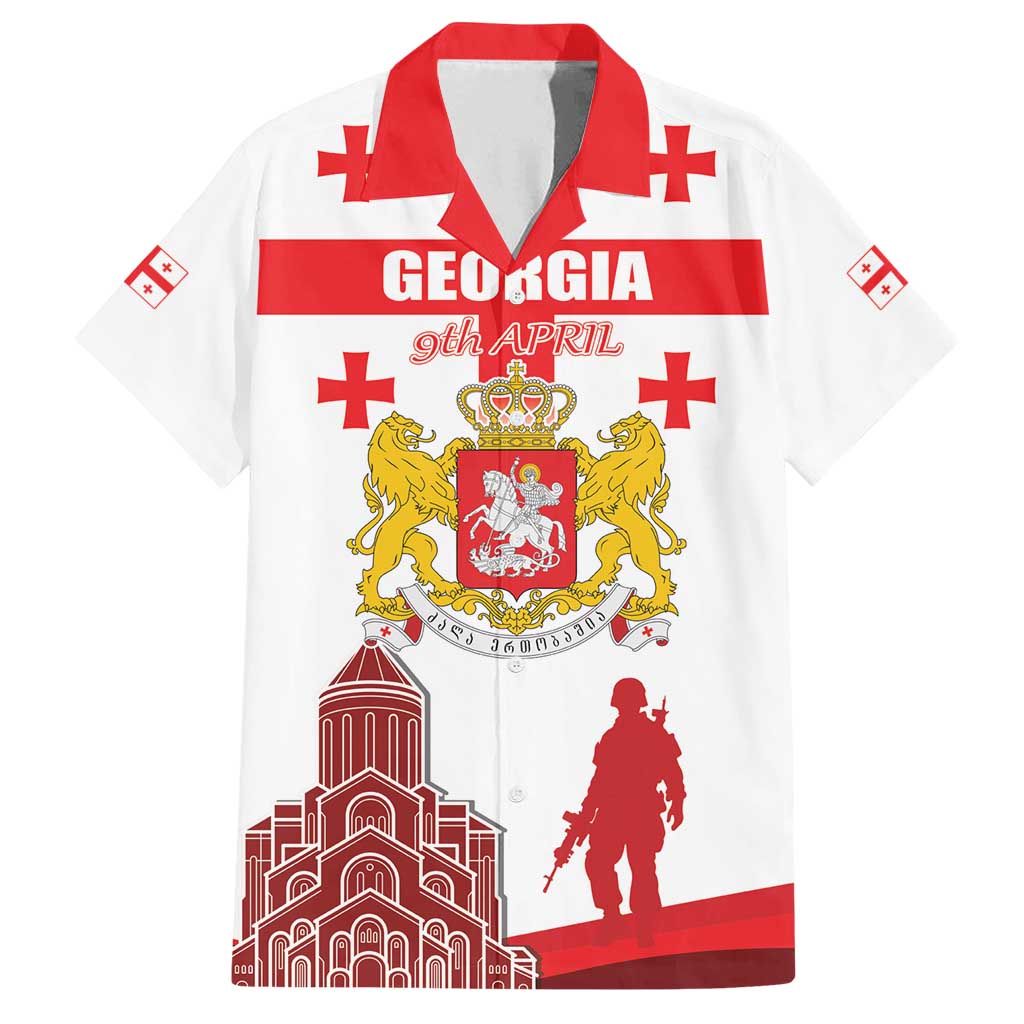 Personalized Georgia National Unity Day Family Matching Off Shoulder Maxi Dress and Hawaiian Shirt 9th April with Coat of Arms and Flag