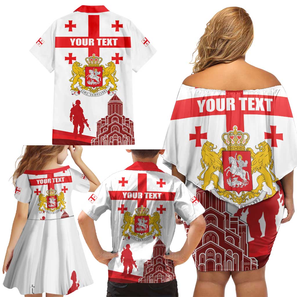 Personalized Georgia National Unity Day Family Matching Off Shoulder Short Dress and Hawaiian Shirt 9th April with Coat of Arms and Flag