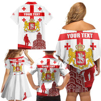 Personalized Georgia National Unity Day Family Matching Off Shoulder Short Dress and Hawaiian Shirt 9th April with Coat of Arms and Flag