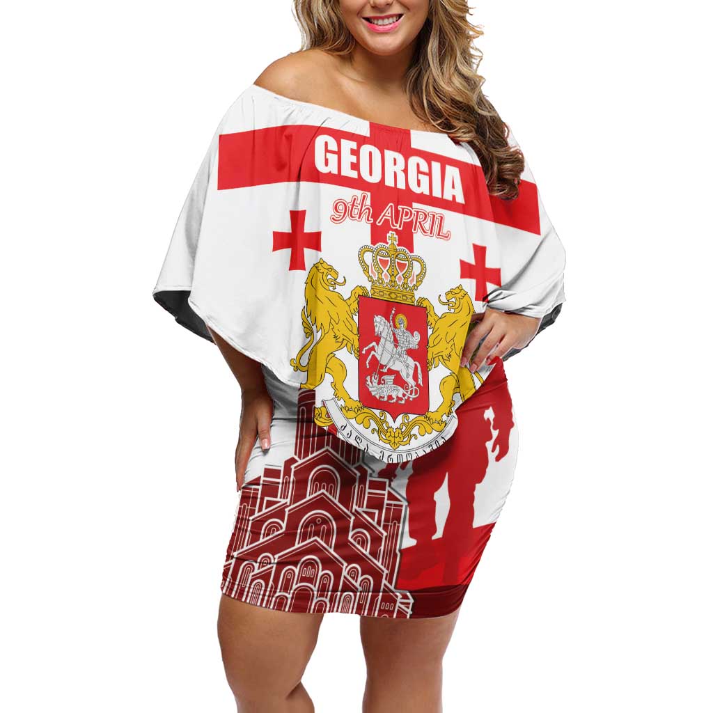 Personalized Georgia National Unity Day Family Matching Off Shoulder Short Dress and Hawaiian Shirt 9th April with Coat of Arms and Flag