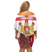 Personalized Georgia National Unity Day Family Matching Off Shoulder Short Dress and Hawaiian Shirt 9th April with Coat of Arms and Flag