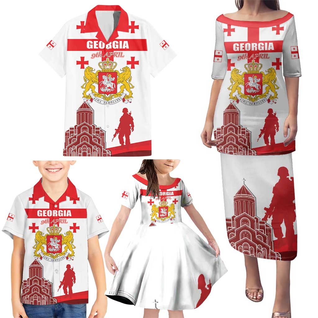 Personalized Georgia National Unity Day Family Matching Puletasi and Hawaiian Shirt 9th April with Coat of Arms and Flag
