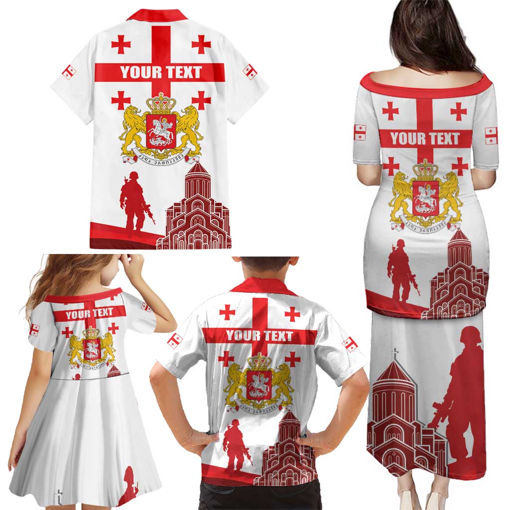 Personalized Georgia National Unity Day Family Matching Puletasi and Hawaiian Shirt 9th April with Coat of Arms and Flag