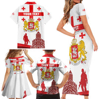 Personalized Georgia National Unity Day Family Matching Short Sleeve Bodycon Dress and Hawaiian Shirt 9th April with Coat of Arms and Flag