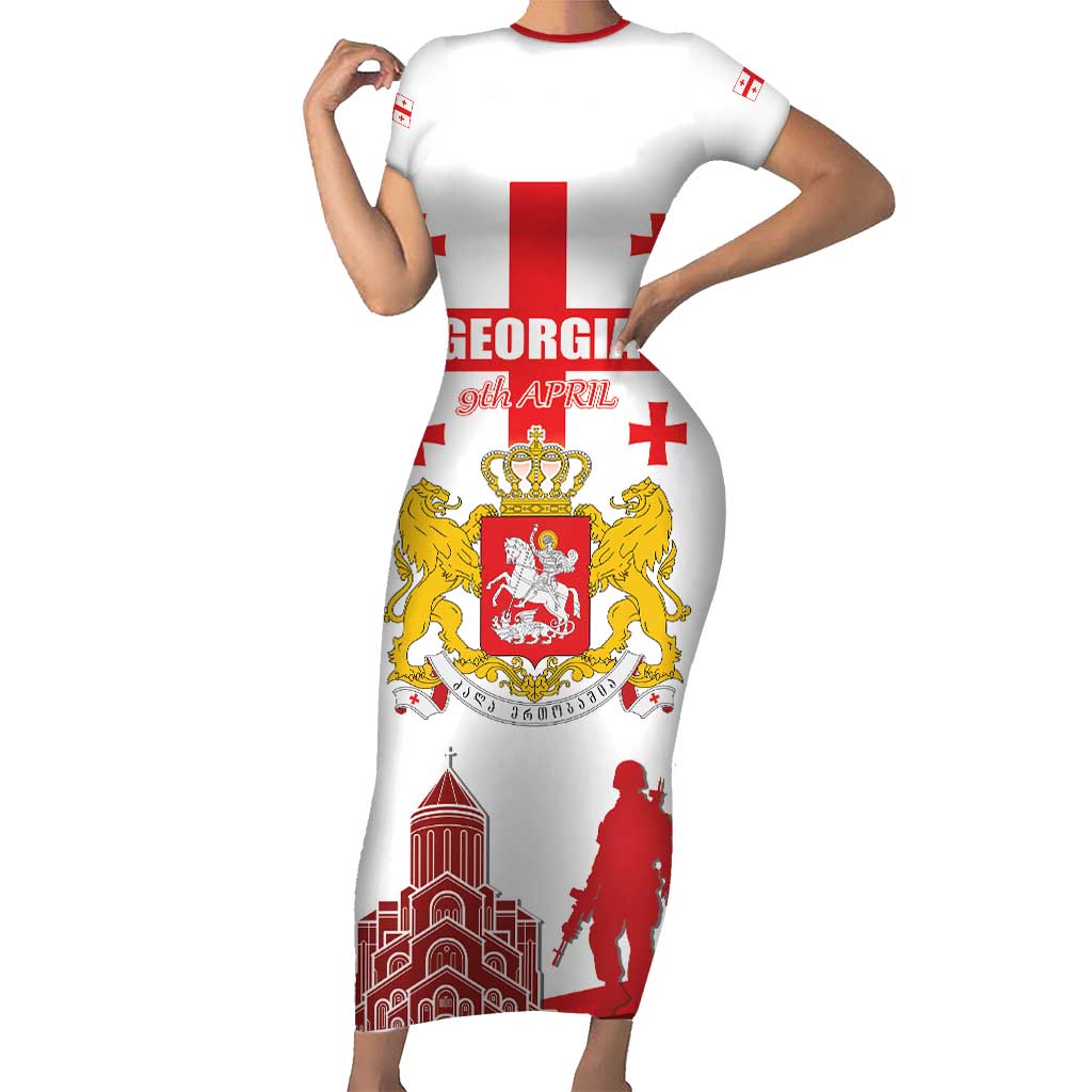 Personalized Georgia National Unity Day Family Matching Short Sleeve Bodycon Dress and Hawaiian Shirt 9th April with Coat of Arms and Flag