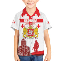 Personalized Georgia National Unity Day Family Matching Short Sleeve Bodycon Dress and Hawaiian Shirt 9th April with Coat of Arms and Flag