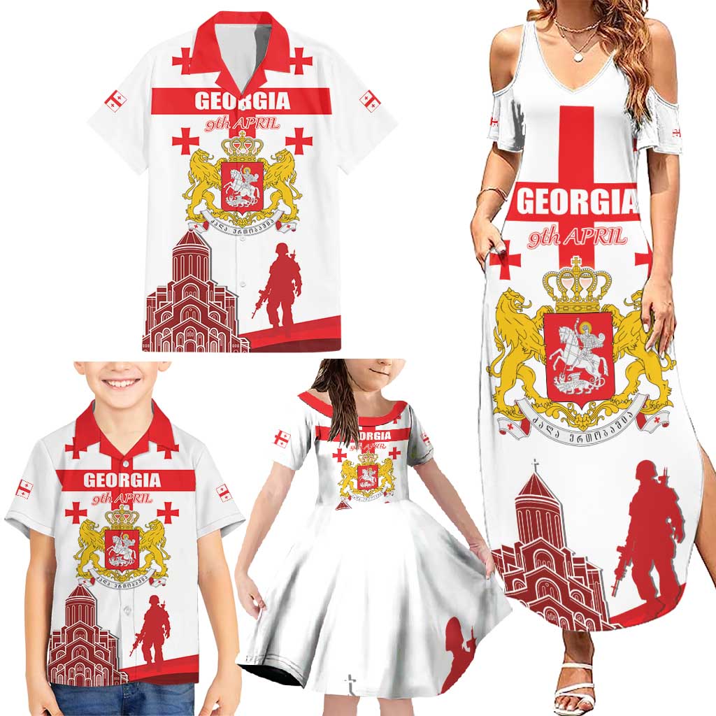 Personalized Georgia National Unity Day Family Matching Summer Maxi Dress and Hawaiian Shirt 9th April with Coat of Arms and Flag