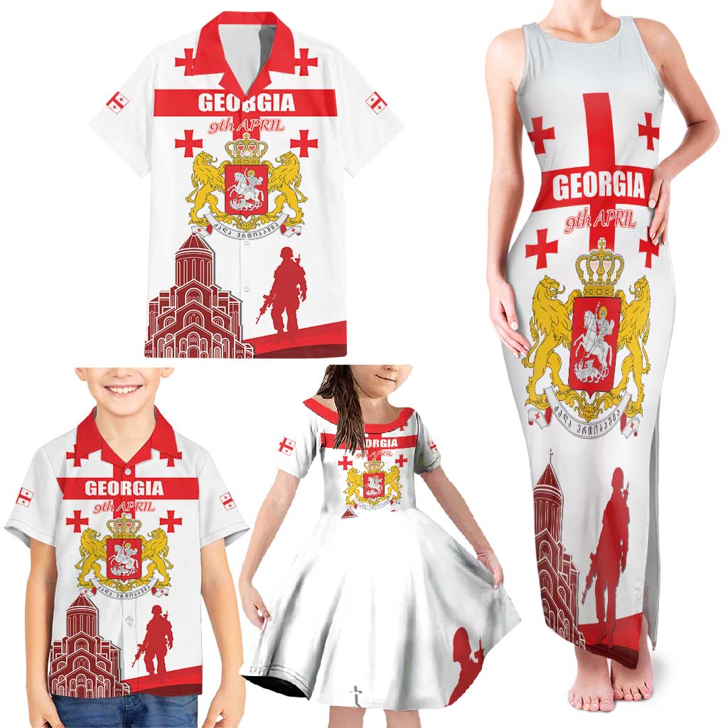 Personalized Georgia National Unity Day Family Matching Tank Maxi Dress and Hawaiian Shirt 9th April with Coat of Arms and Flag