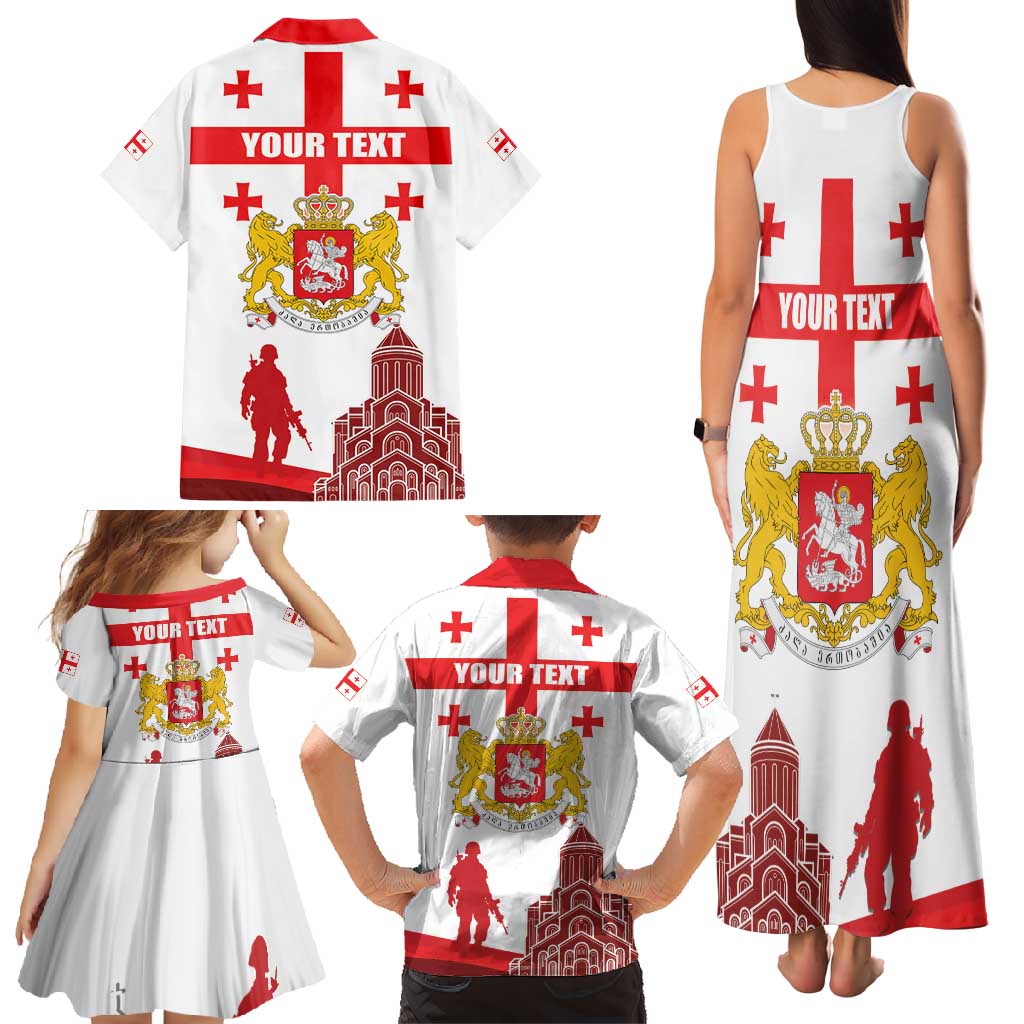 Personalized Georgia National Unity Day Family Matching Tank Maxi Dress and Hawaiian Shirt 9th April with Coat of Arms and Flag