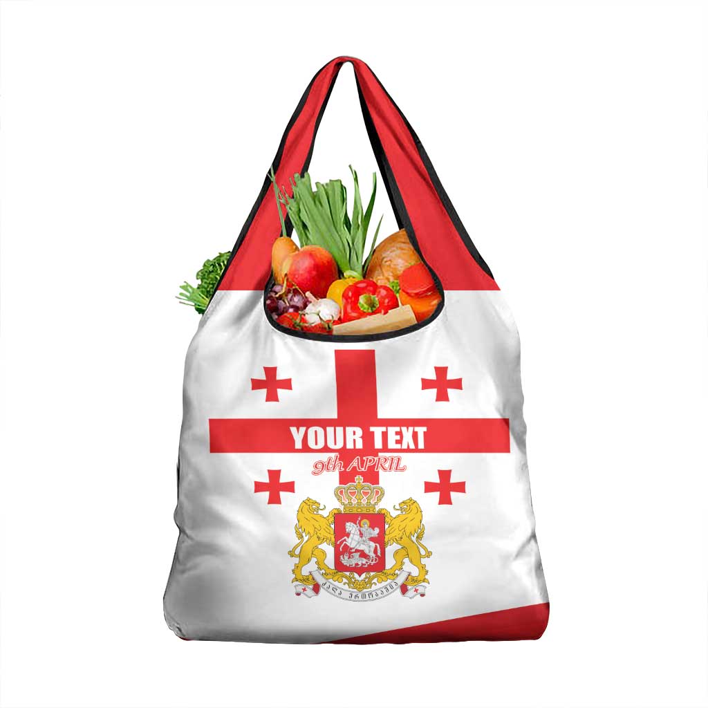 Personalized Georgia National Unity Day Grocery Bag 9th April with Coat of Arms and Flag