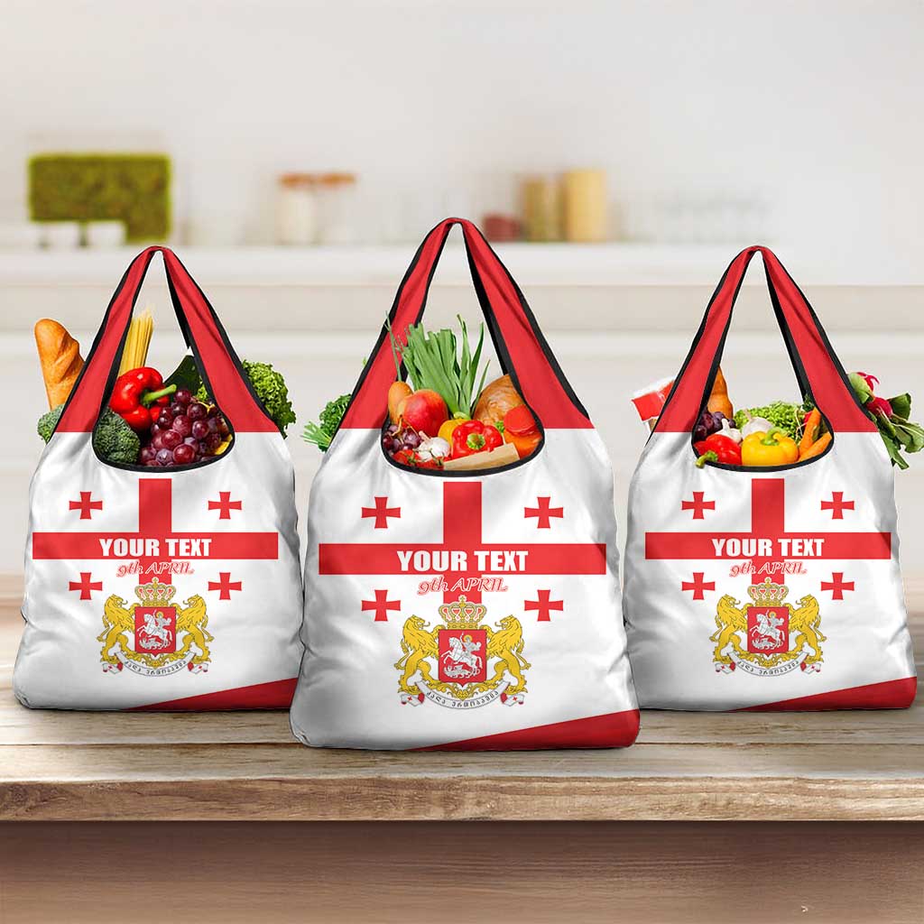 Personalized Georgia National Unity Day Grocery Bag 9th April with Coat of Arms and Flag