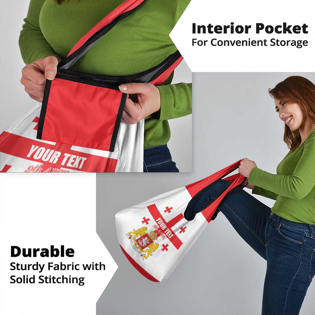 Personalized Georgia National Unity Day Grocery Bag 9th April with Coat of Arms and Flag