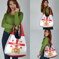 Personalized Georgia National Unity Day Grocery Bag 9th April with Coat of Arms and Flag