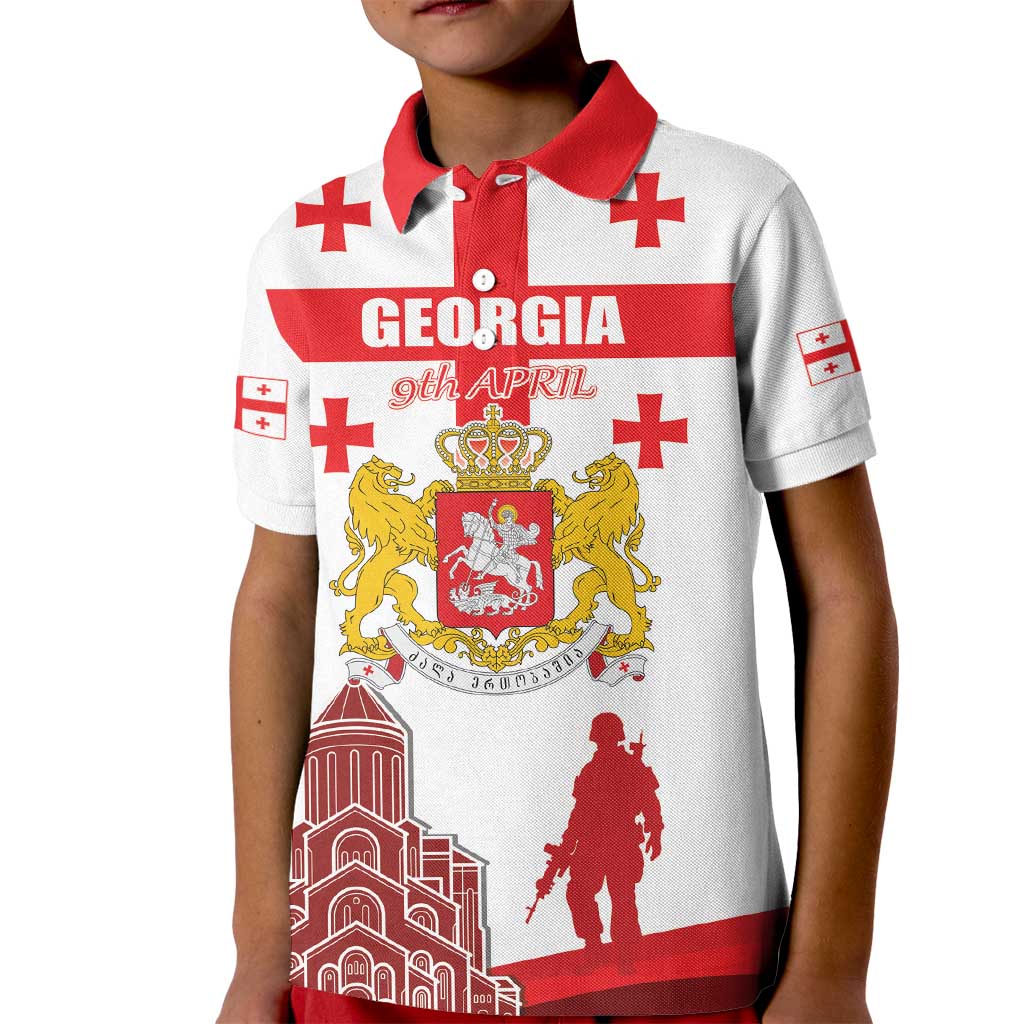 Personalized Georgia National Unity Day Kid Polo Shirt 9th April with Coat of Arms and Flag
