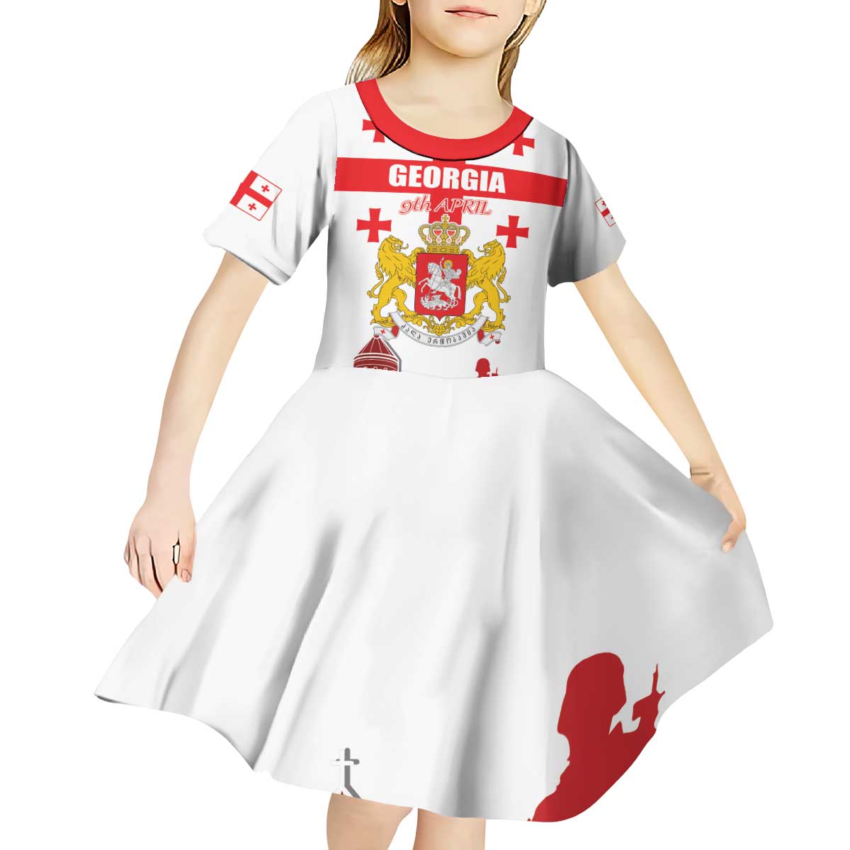 Personalized Georgia National Unity Day Kid Short Sleeve Dress 9th April with Coat of Arms and Flag