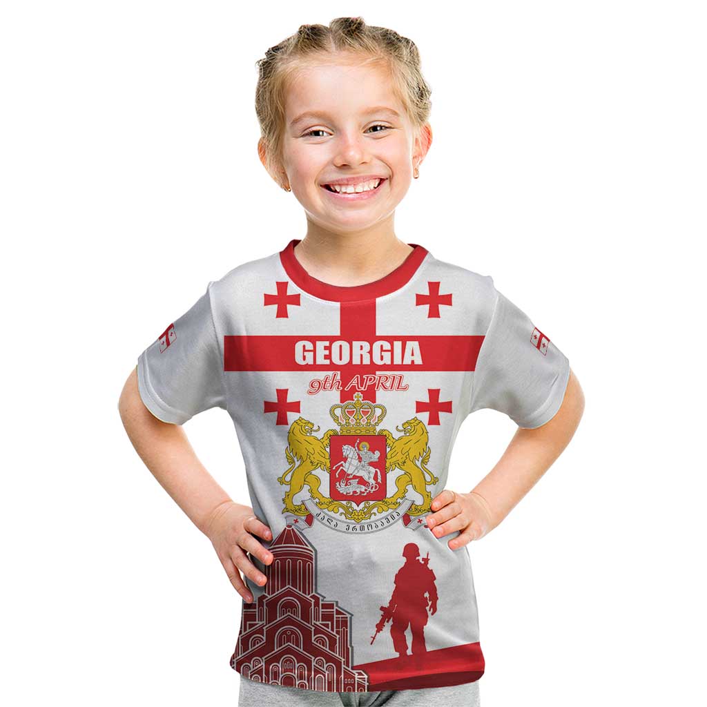 Personalized Georgia National Unity Day Kid T Shirt 9th April with Coat of Arms and Flag