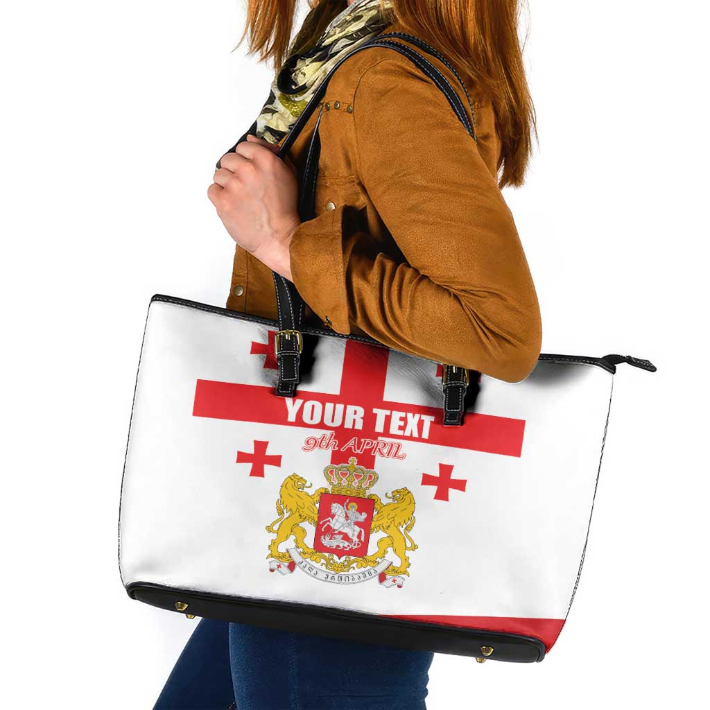 Personalized Georgia National Unity Day Leather Tote Bag 9th April with Coat of Arms and Flag