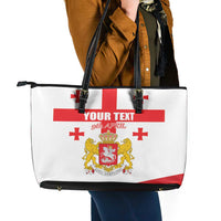 Personalized Georgia National Unity Day Leather Tote Bag 9th April with Coat of Arms and Flag
