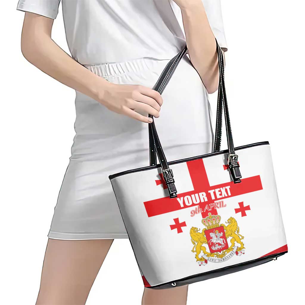 Personalized Georgia National Unity Day Leather Tote Bag 9th April with Coat of Arms and Flag