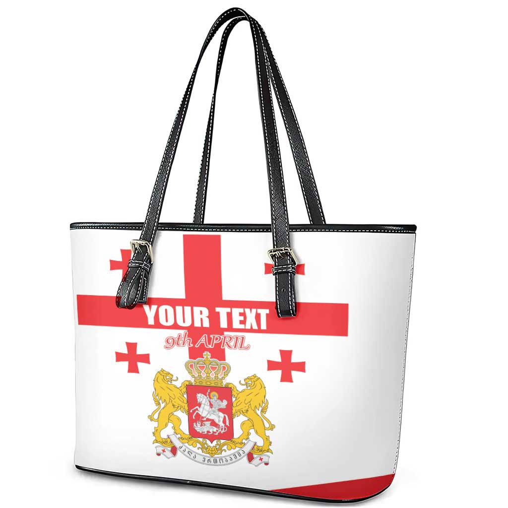 Personalized Georgia National Unity Day Leather Tote Bag 9th April with Coat of Arms and Flag