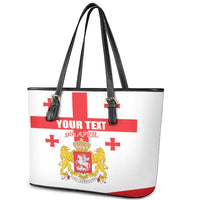 Personalized Georgia National Unity Day Leather Tote Bag 9th April with Coat of Arms and Flag