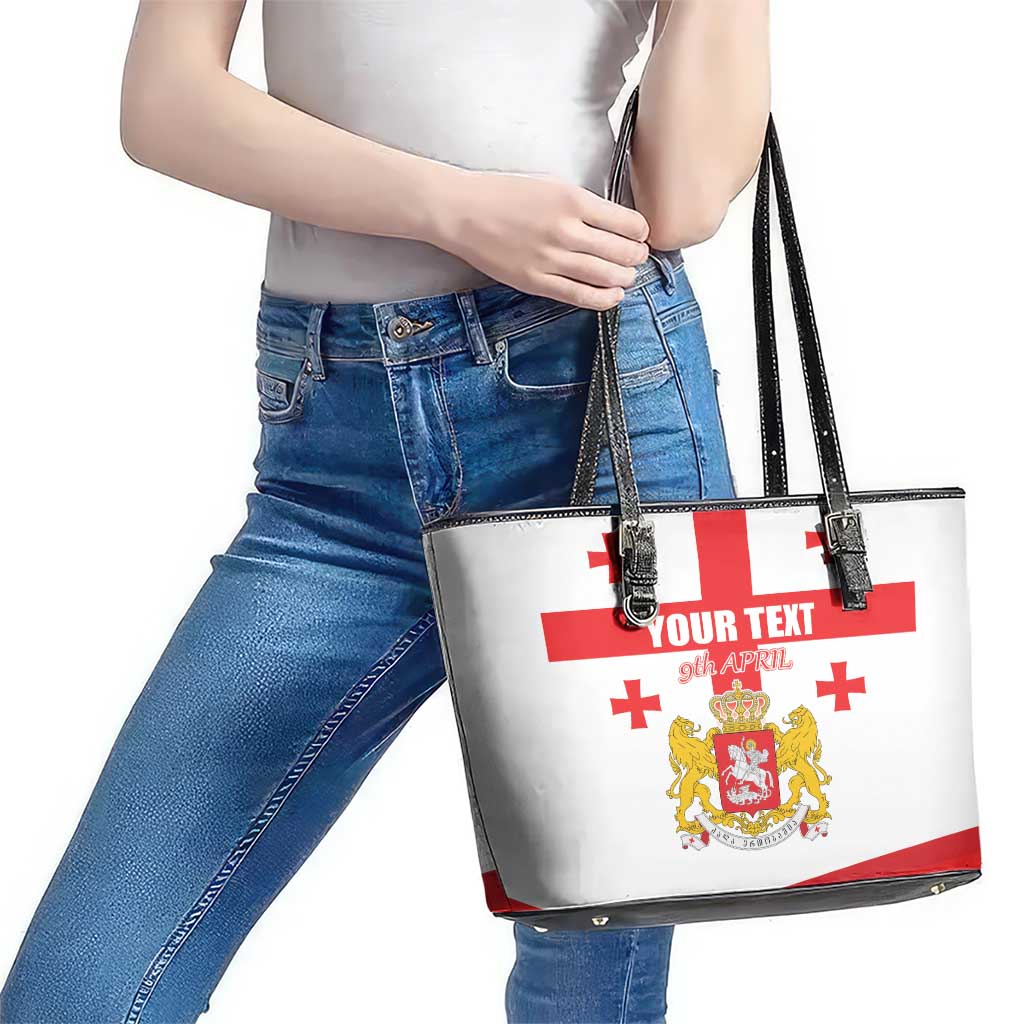 Personalized Georgia National Unity Day Leather Tote Bag 9th April with Coat of Arms and Flag