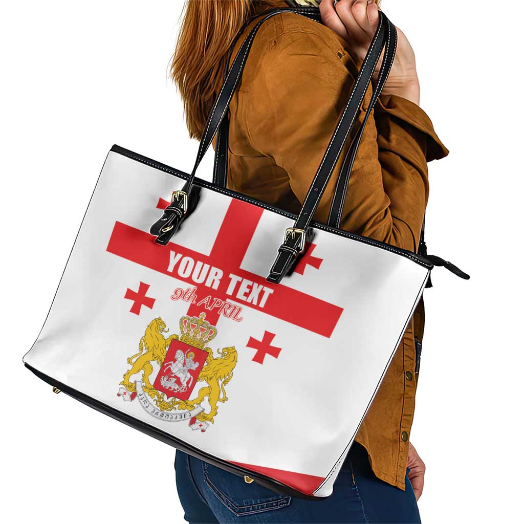 Personalized Georgia National Unity Day Leather Tote Bag 9th April with Coat of Arms and Flag