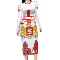 Personalized Georgia National Unity Day Long Sleeve Bodycon Dress 9th April with Coat of Arms and Flag