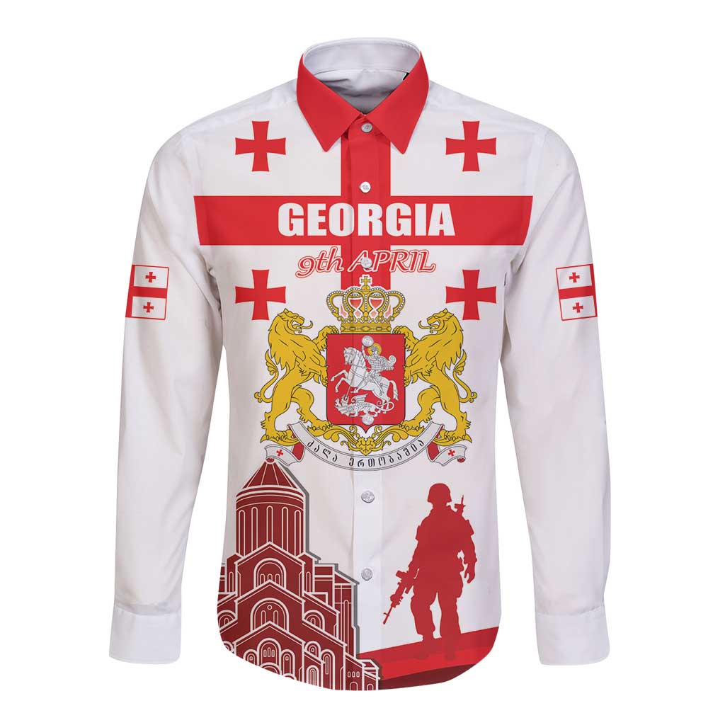 Personalized Georgia National Unity Day Long Sleeve Button Shirt 9th April with Coat of Arms and Flag