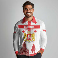 Personalized Georgia National Unity Day Long Sleeve Polo Shirt 9th April with Coat of Arms and Flag