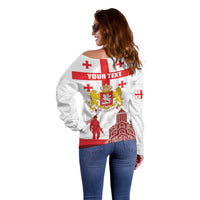 Personalized Georgia National Unity Day Off Shoulder Sweater 9th April with Coat of Arms and Flag