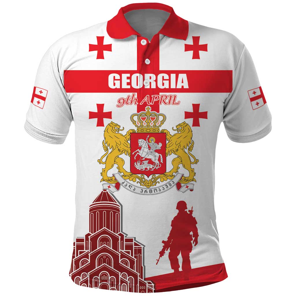 Personalized Georgia National Unity Day Polo Shirt 9th April with Coat of Arms and Flag
