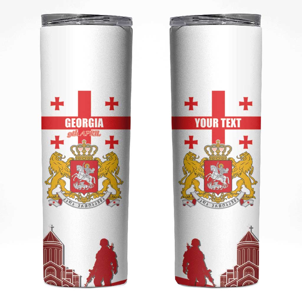Personalized Georgia National Unity Day Skinny Tumbler 9th April with Coat of Arms and Flag